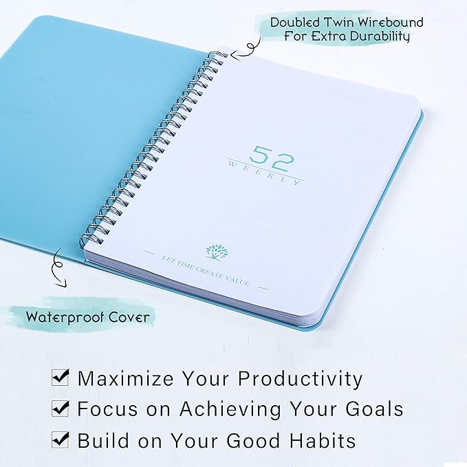Undated Weekly Planner- Weekly Goals Notebook, A5 To Do List Planner, Habit Tracker Journal with Spiral Binding, 5.7 x 8.0 inches