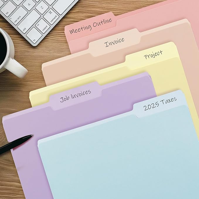 Color File Folders, 1/3-Cut Tabs, Letter Size, 6 Colors Organizer File Folders for School Home Office Business (60, Pastel Colors)