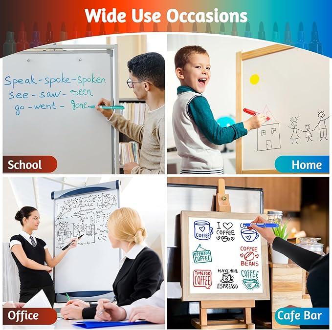 SUQJOY Dry Erase Markers, Bullet Tip Whiteboard Markers, Low Odor Thick Dry Markers, 12 pack Assorted Colors for Kids/Teachers (12 Count 12 Colors)