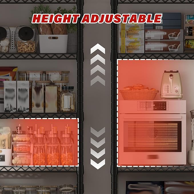 REIBII 82.6" H*60''W*17.7" D Steel Heavy Duty Wire Shelving with Wheels, 6-Tier Adjustable Storage Shelves 3598LBS Commercial Metal Shelves for Pantry, Garage, College Dorm School Industrial Shelving