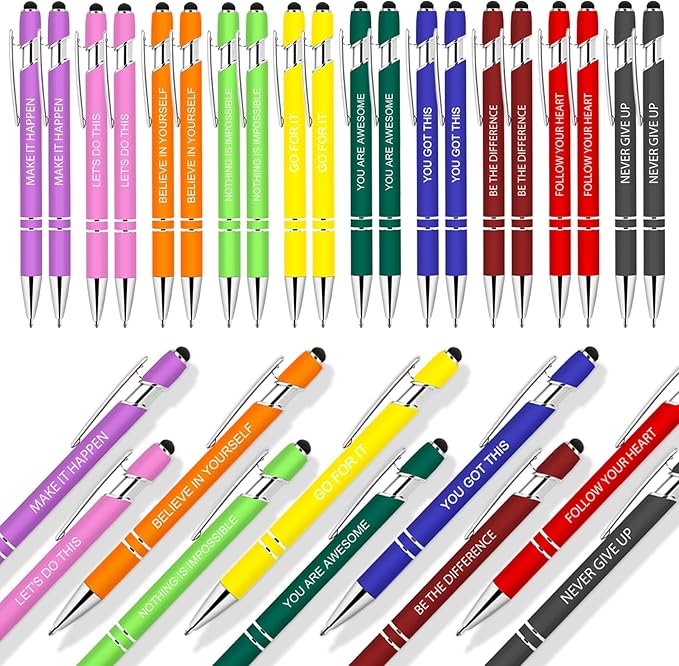 Greengines 30 Pcs Inspirational Pens - Motivational Ballpoint Pens Bulk with quotes Stylus Tip Gifts for School Coworkers Black Ink