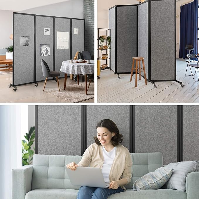 Strongbird Room Partition,Office Divider,Portable Commercial Screen Dividers,Privacy Partition Separator,Classroom School Dividers, 8'5"L* 6'7"H,4 Panel,Light Grey