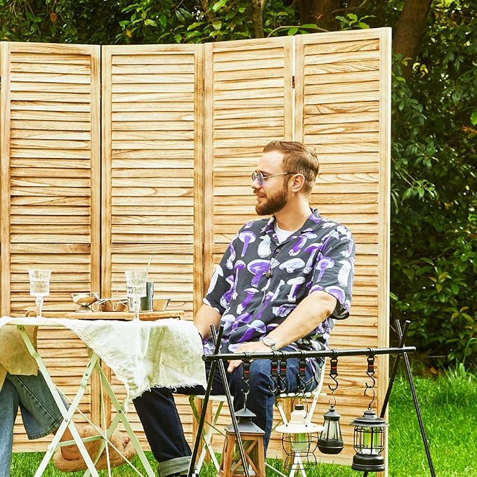 Room Dividers and Folding Privacy Screens, Wood Louvered Separators Divider Wall for Home Office Bedroom - 4 Panels, 67 * 60inch (Wood)
