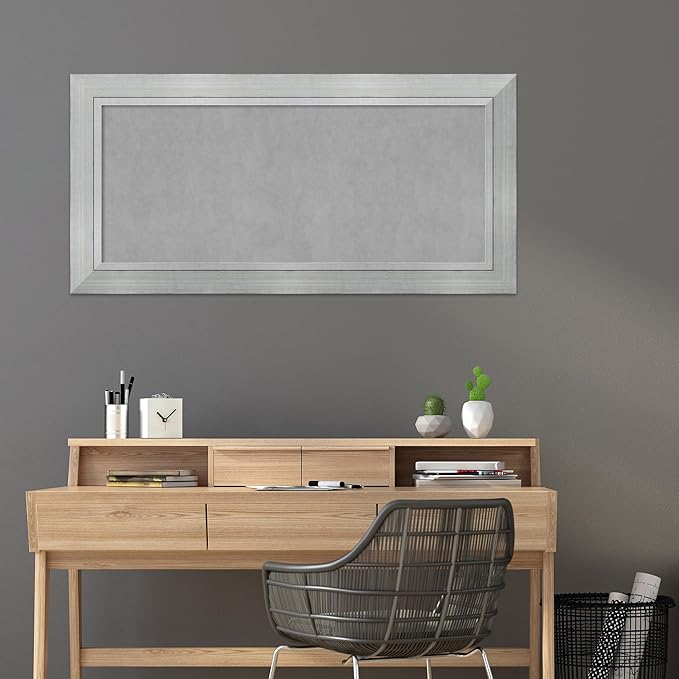 Amanti Art Silver Framed Magnetic Board 27x55 Oversize Vision Board for use with Magnets, 100% Metal Sheet to Display Items as Office Decor or for Home Organization in mudroom, Kitchen or Kids Room