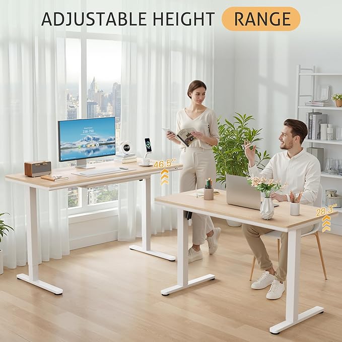 Furmax Electric Standing Desk with Drawers, Adjustable Height Sit Stand Desk with One-Piece Desktop & USB Charging Port for Home Office Computer Desks (Bamboo Desktop, 55 Inch)
