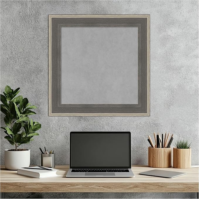 Amanti Art Grey Framed Magnetic Board 21x21 Small Vision Board for use with Magnets, 100% Metal Sheet to Display Items as Office Decor or for Home Organization in mudroom, Kitchen or Kids Room