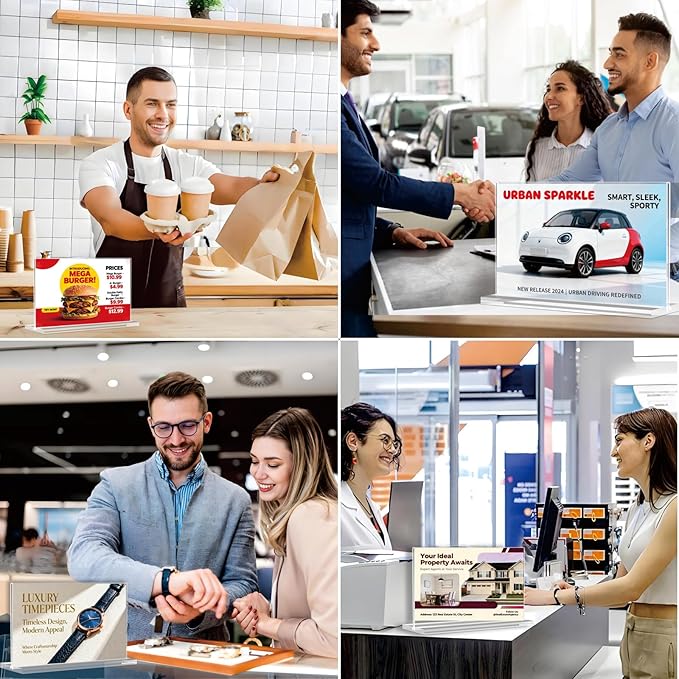 PUWTN Acrylic Sign Holder 6x4 - 6 Pack Clear Tabletop Sign Holder Horizontal Plastic Picture Frames, Double Sided T Shape Display Stand Vendor Booth Display Items for Store,Restaurants,Hotels,Office