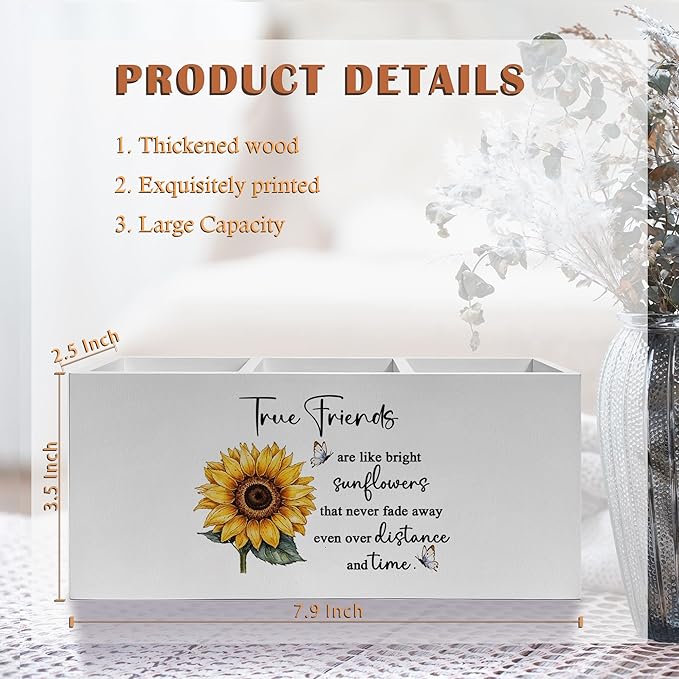Exqcom Friend Gifts Pen Pencil Holder, Long Distance Friendship Gifts, True Friends Are Like Bright Sunflowers Pencil Pen Holder Organizer for Home Office Desk Accessories