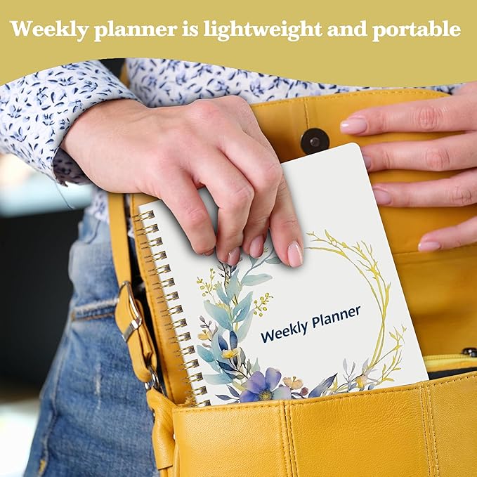 Undated Weekly Planner- Weekly Goals Notebook, A5 To Do List Planner, Habit Tracker Journal with Spiral Binding(Flower-2)