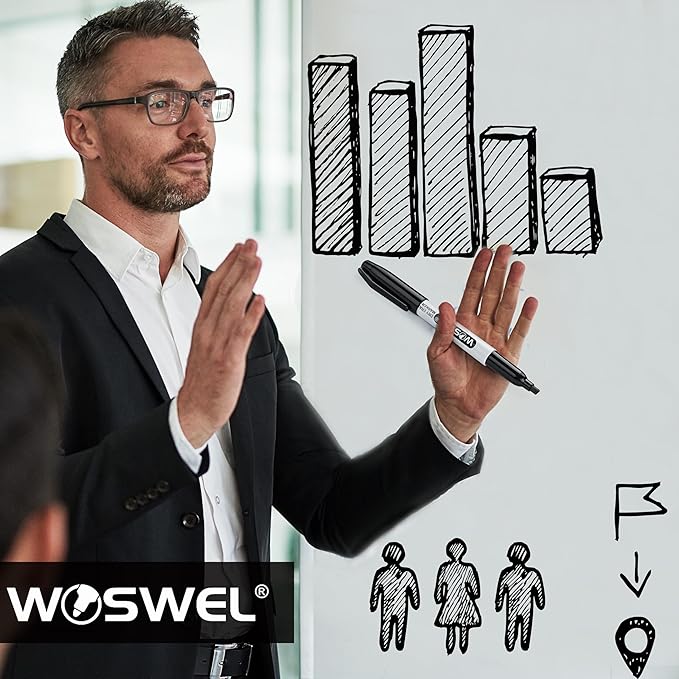WOSWEL Dry Erase Markers Bulk, 144 Pack Black Chisel Tip Whiteboard Markers, Low Odor Dry Erase Markers for School Office Home