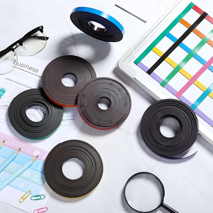 Saypacck 10 Rolls Whiteboard Magnetic Strips Roll Thin Strips 0.39 in x 16.4 ft Dry Erase White Board Magnetic Tape Graphic Decorative Tape Thin Magnet Board Dividers for Office Art Accessories