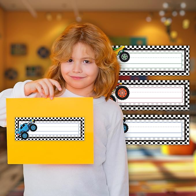 30 Name Tags for Classroom Cubbies, 3x9 in Trucks Name Plates for Desks, Classroom Must Haves for Teachers Elementary - A09