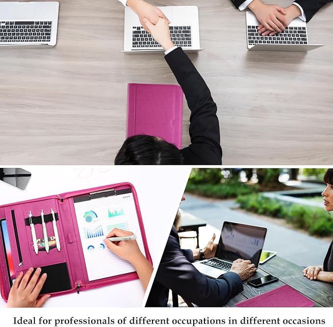 ProCase Portfolio Business Padfolio Folder with Zipper, Conference Meeting Executive File Legal Document Organizer with Pockets Letter Size A4 Writing Pad Notepad Padfolio -Magenta