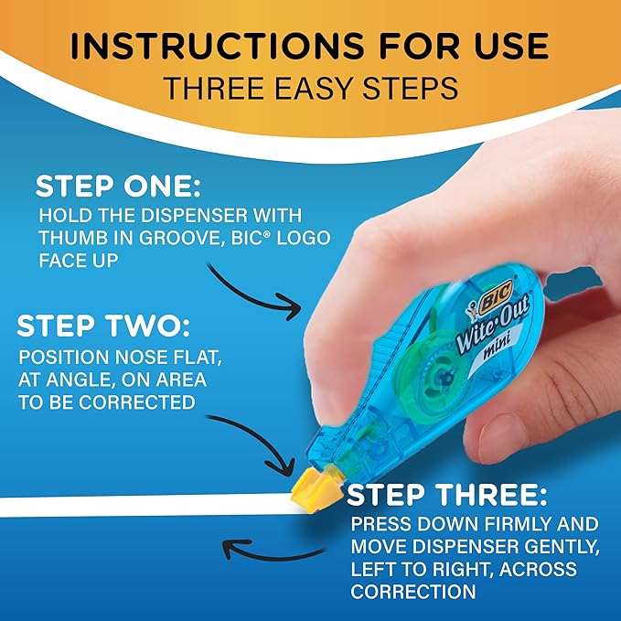 BIC Wite-Out Brand Mini Correction Tape, 16.4 Feet, 12-Count Pack of White Correction Tape, Compact Tape Office or School Supplies