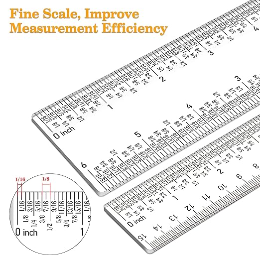 6/12inch Clear Acrylic Ruler 3 Pack Zero-Centering Ruler with Inches & Metric Measuring Tool Square and T-Shape Straight Edge Ruler Paper Cutting Craft Supplies School Supplies for Students,Office