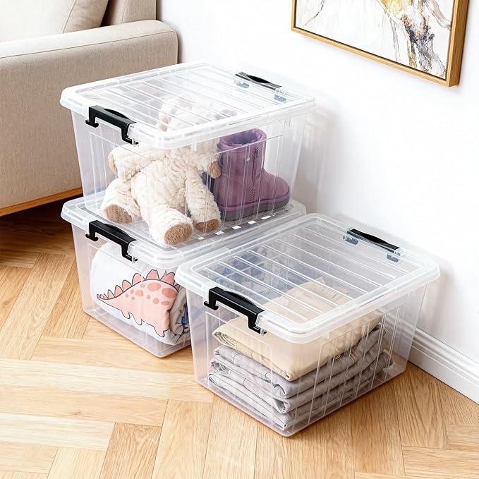 Citylife 22 QT Clear Plastic Storage Bins with Lids Stackable and Nestable Storage Boxes with Lids Large Plastic Storage Containers for Garage, Closet, Kitchen, 4 Packs