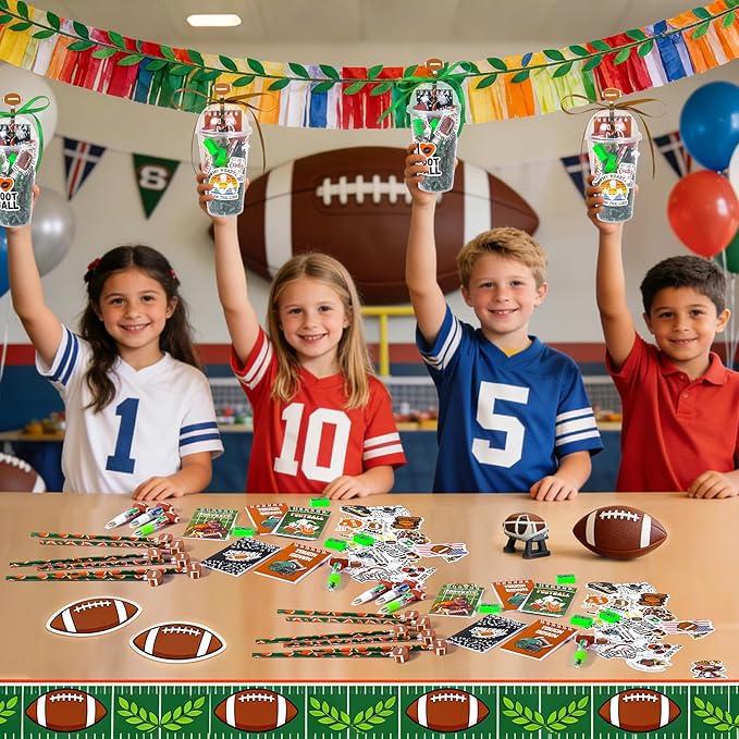 LiYiQ 247 Pcs Football Party Supplies Return Gifts for Party, Student Stationery Gifts from Teacher Rewards Prizes, Pencil Erasers Notebooks Stickers for Football Classroom Birthday