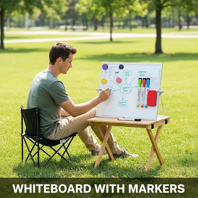 MXG 12x16 Inch Double Sided Magnetic Dry Erase Board, Portable Desk whiteboard with Stand, 360° Adjustable, Includes Whiteboard Markers, Eraser & Magnets, for Office, Home, Wall
