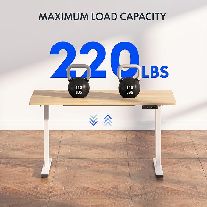 FLEXISPOT E6 3-Stage Dual Motor Electric Standing Desk 48 x 24 Sit Stand Up Desk, Holds 220 lbs, Adjustable Height w/Memory Presets, One-Piece Maple Desktop & White Frame, Ships in 2 Boxes