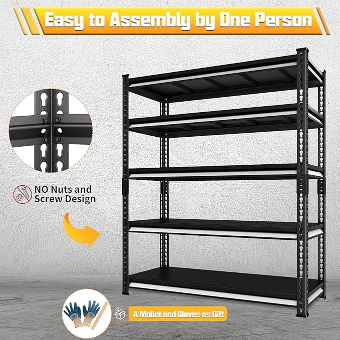SDXYSTCE 48" W Garage Storage Shelves Heavy Duty, 2800LBS Loads Adjustable Garage Shelving, 5-Tier Metal Shelving Units and Storage Racks, Industrial Utility Shelf,48" Wx18 Dx78 H, Black