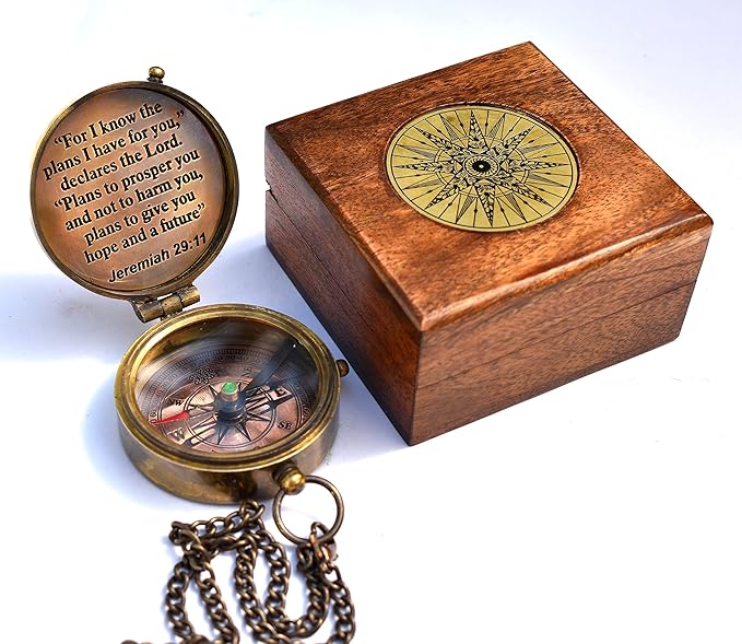 For I Know The Plans I Have For You, Jeremiah 29:11, Solid Brass Directional Engraved Compass, Baptism Gifts for Boys Girls, First Communion, Christian Gifts for Men, First Confirmation Gifts for Boys