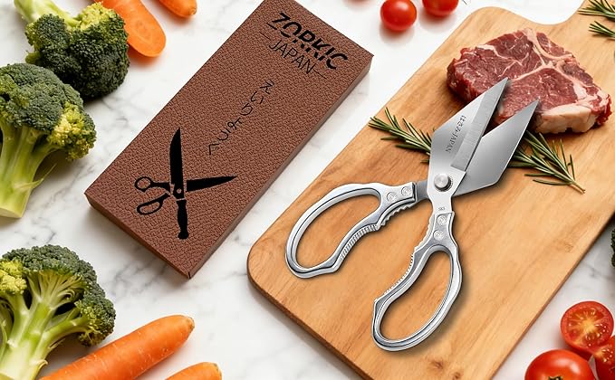 Kitchen Scissors Set Silver - Stainless Steel Shear, Sharp Meat Cutting Scissors Dishwasher Safe, Poultry Shears Heavy Duty, Japan Cooking Scissor for Food, Christmas Gifts for Men Women