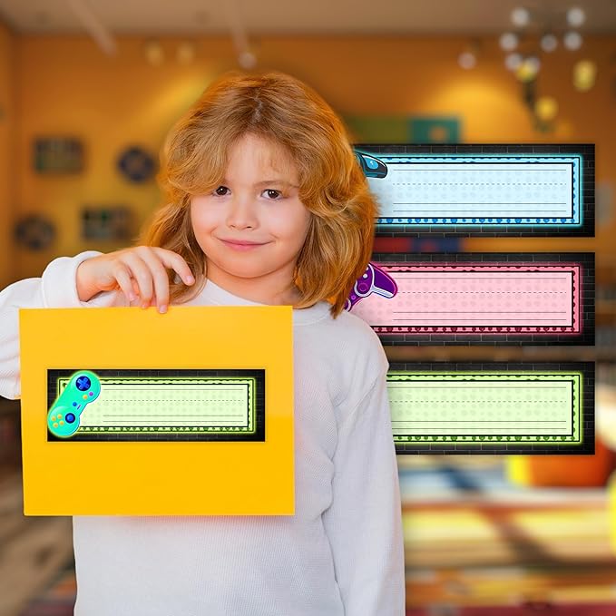 30 Name Tags for Classroom Cubbies, 3x9 in Video Game Name Plates for Desks, Classroom Must Haves for Teachers Elementary - A10