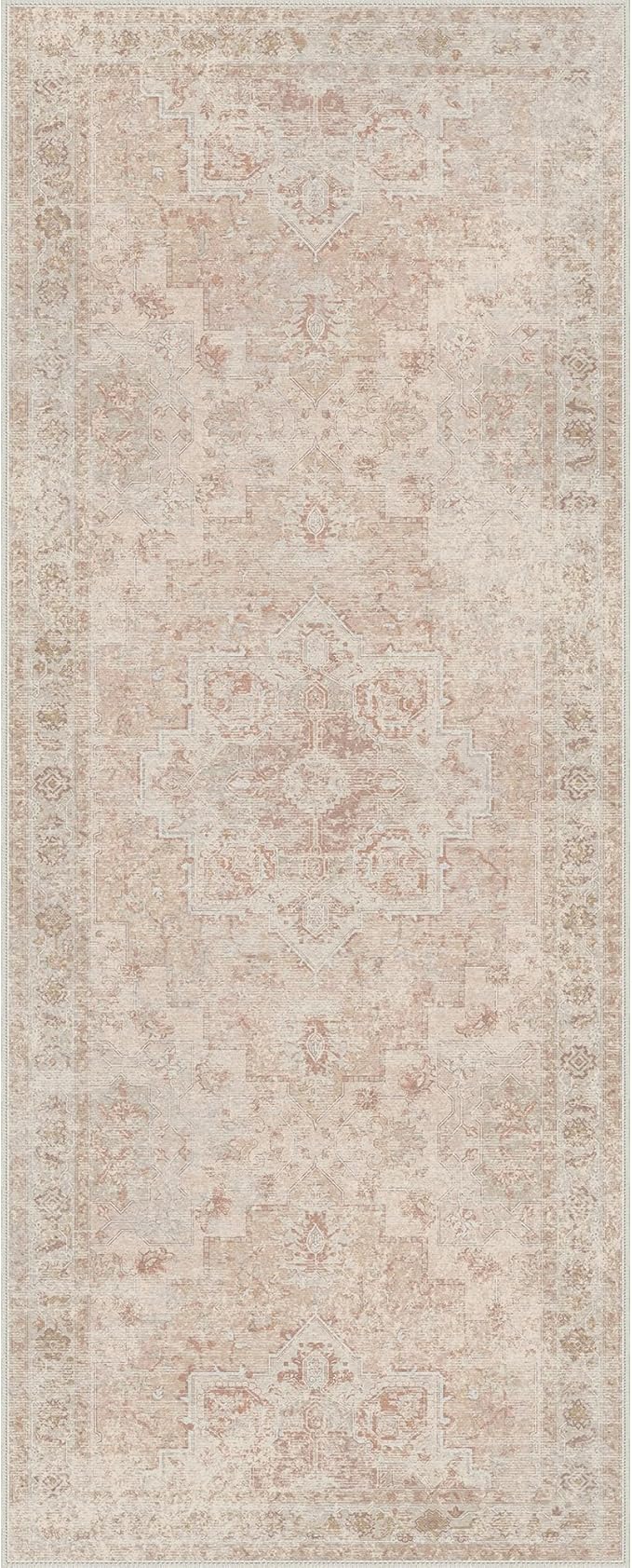 GENIMO Runner Rug 2'6"x6 Machine Washable Non Slip Vintage Hallway Runner Rug, Low Pile Lightweight Rugs for Indoor Entryway, Hallway, Kitchen and Corridor, Light Pink