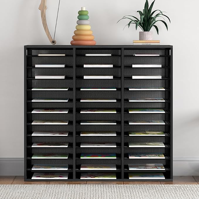 PAG-Mass Mail Sorter Adjustable Countertop Mail Holder, Heavy Duty Literature Organizer, Student Mailbox for Classroom, Desktop Bill Paper Organizer for Office Home School, 36 Compartments, Black