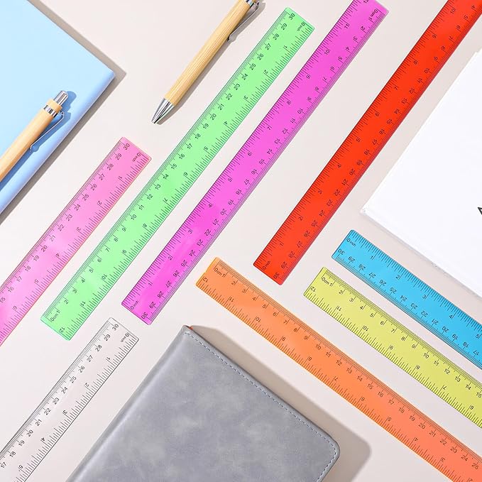 144 Pack 12 Inch Clear Plastic Rulers Bulk, Transparent Assorted Color Rulers with Inches and Centimeters for Classroom Office Supplies