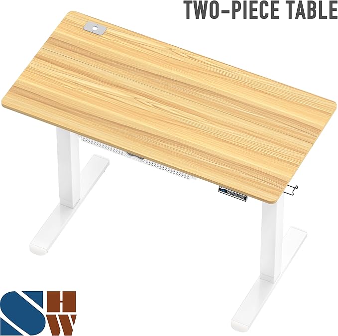SHW 48-Inch Electric Height Adjustable Standing Desk with Drawer, Memory Preset and Cable Management Tray, Oak