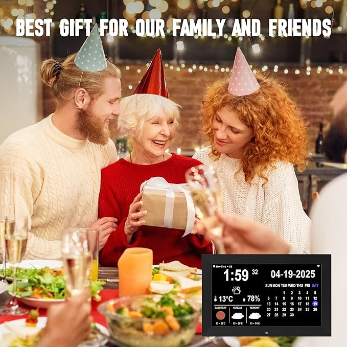 Memwake Digital Alarm Clock, Multiple Alarm Functions, Clock with Date and Day, Digital Alarm and Electronic Calendar for Seniors (White, 7 inch) (10-inch Black WiFi)
