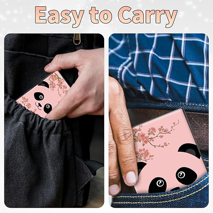 BWEGRHE Slim Credit Card Holder, Panda Sakura RFID Blocking Metal Wallet for Men & Women, Aluminum Minimalist Hard Case Pocket-Sized Business Cards Organizer (Fits Up to 10 Cards)