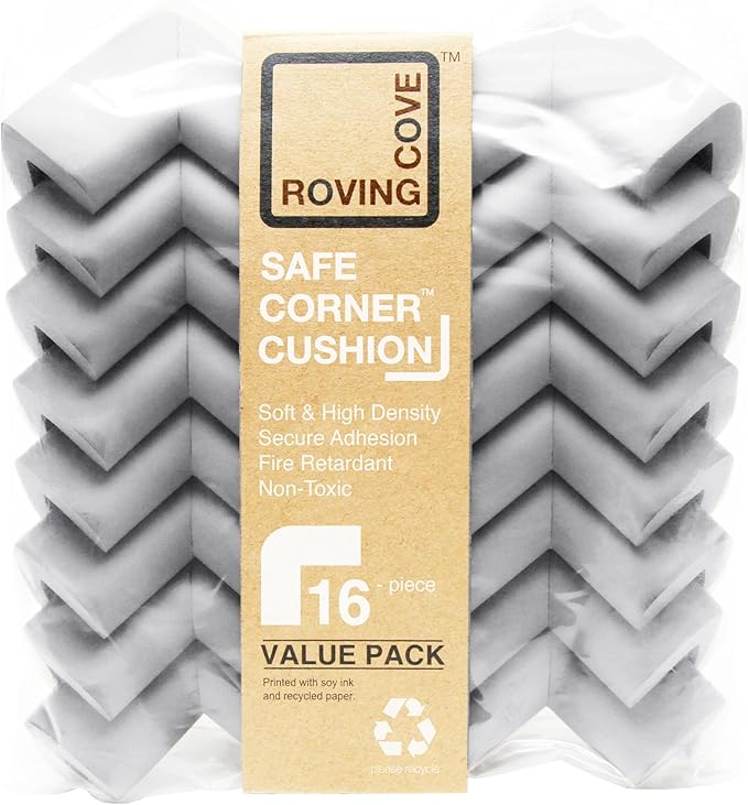 Roving Cove HeftyFit Corner Protector for Baby (16 Large Corners), Heavy-Duty Soft Rubber Foam Furniture Corner Bumper Guards, 3M Adhesive Pre-Taped, Stone Grey
