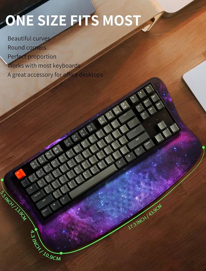 KUOSGM Ergonomic Wave Wrist Rest with Keyboard Stand, Cushioned Palm Rest, Comfortable Integrated Memory Foam for Natural Typing and Relieve Wrist Pain, Deep Galaxy