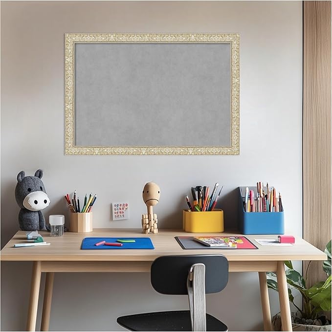 Amanti Art Silver Framed Magnetic Board 18x26 Medium Vision Board for use with Magnets, 100% Metal Sheet to Display Items as Office Decor or for Home Organization in mudroom, Kitchen or Kids Room