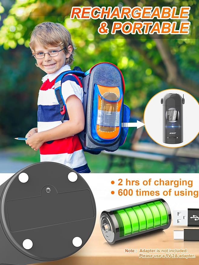 AFMAT Electric Pencil Sharpener, Fully Automatic Pencil Sharpener for 7-11.5mm Colored/Jumbo Pencils, Auto in & Out, Rechargeable Hands-Free Pencil Sharpeners for Classroom Home Office PSX5, Gray
