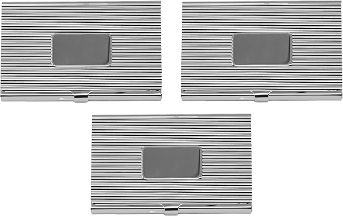 Stephanie Imports Set of 3 Slim & Minimalist Metal Business Card Holder Unisex Case (Silver Plate Ridges)