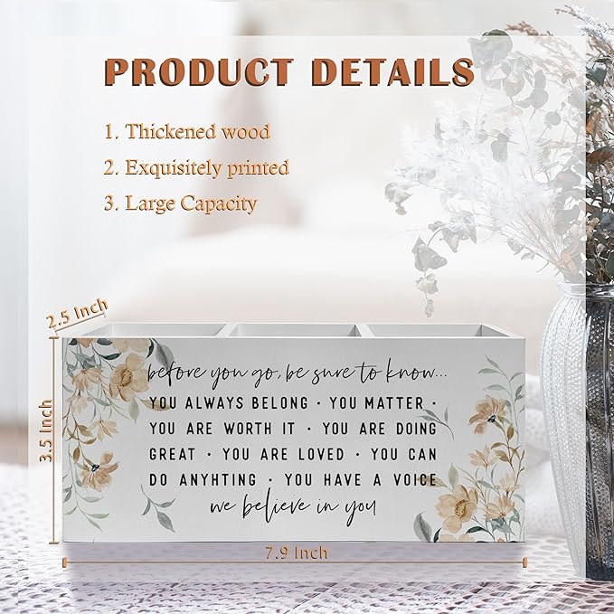 Exqcom Before You Go Inspirational Pen Pencil Holder, Motivational Gifts for Women, Watercolor Floral Positive Affirmations Pencil Pen Holder Organizer for Home Office Desk Accessories