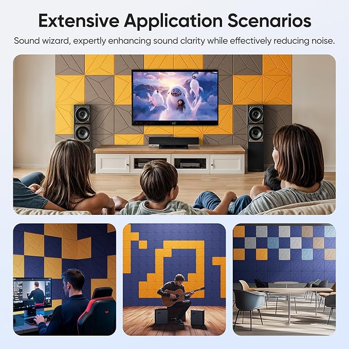 UNECHO 12 Pack 12" X 12" X 0.4" Acoustic Panels for Wall Sound Absorbing, P-Stripes Square Self-Adhesive Sound Panels, High Density Suitable for Multiple Scenarios(Orange)