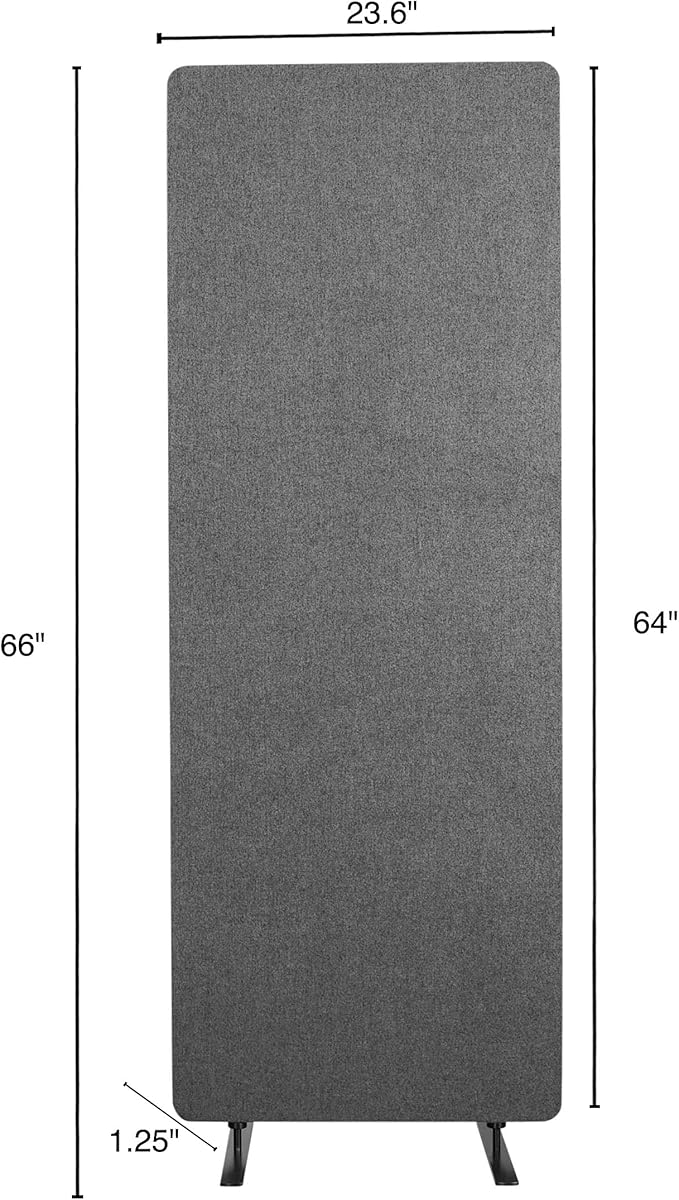 Stand Up Desk Store ReFocus Freestanding Noise Reducing Acoustic Room Wall Divider Office Partition (Ash Gray, 23.6" x 66", Stand-Alone Panel)