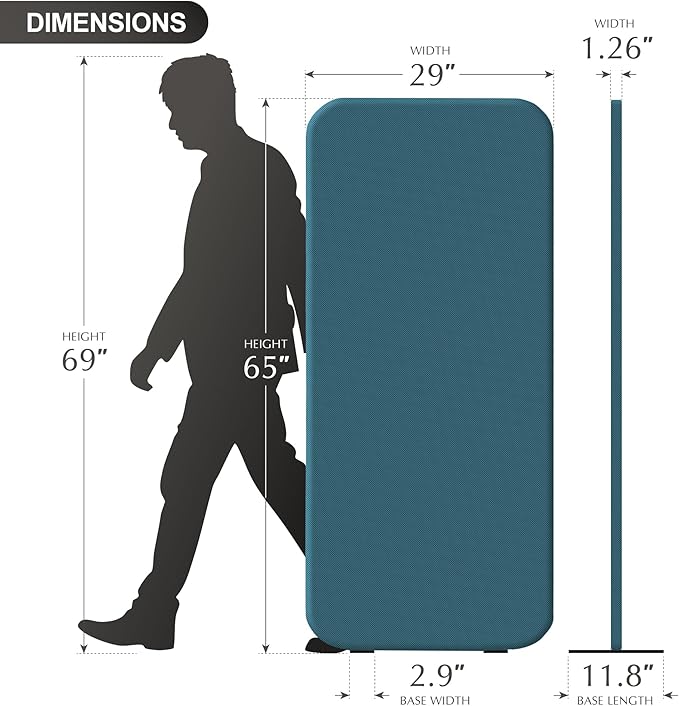 DECOLAB Freestanding Room Partition, Indoor Privacy Panel for Studio Apartment, Living Room, Bedrooms, Home Offices, Worksapces, Anti Scratch, 29"x65", Sapphire