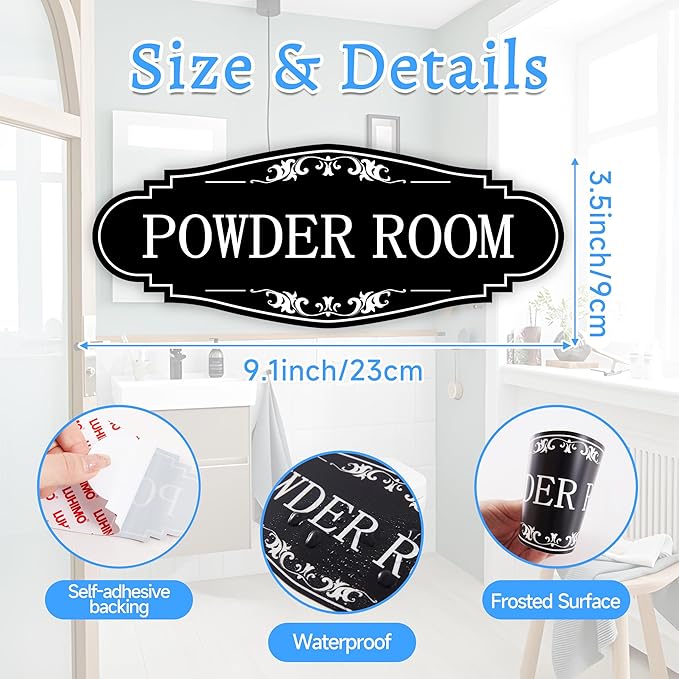 Powder Room Sign Sticker for Business and Home,Self-adhesive Cute Powder Room Door Decor,Waterproof Guest Bathroom Decals for House,Office,Shop