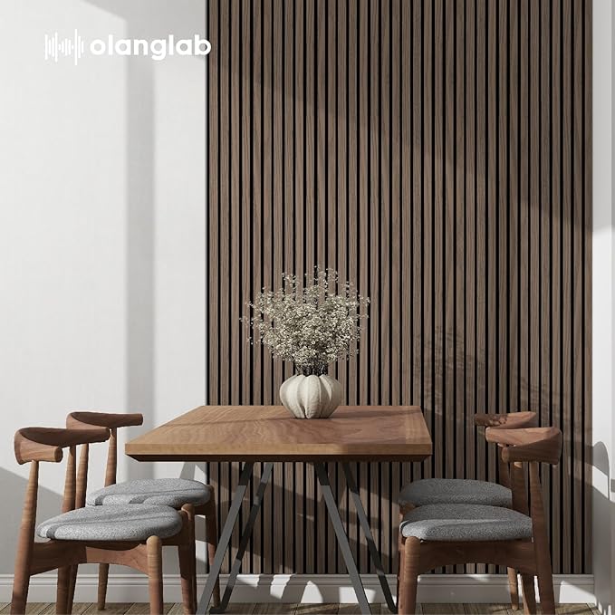 Olanglab Wood Slat Wall Panels, Wooden Acoustic Wall Panels, 94.5"x12.6" Each 3D Wall Panels for Interior Wall Decor, 4 Pack in Total 94.5"x50.4" (Dark Walnut)