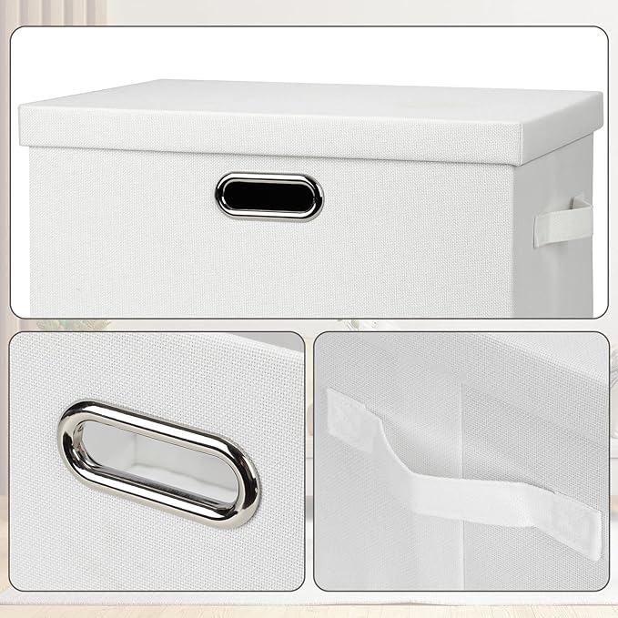 Graciadeco Large 17" 36 Quart Collapsible Stackable Storage Bins with Lids, 5 Packs White Linen Fabric Closet Boxes with Lids, Storage Cube Baskets Container Organizers for Bedroom Office(17 x12 x11)