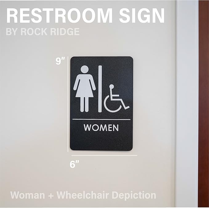 USA Made - Men's and Women's Restroom Signs ADA-Compliant Bathroom Door Signs for Offices, Businesses, and Restaurants, Black, Blue, Grey and Taupe/Tan Colors (Black Handicap)