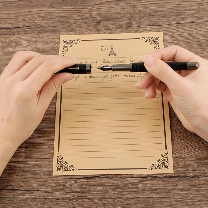YICMY Fancy Fountain Pen Set – Fine & Medium Nibs, Includes 18 Ink Cartridges, Ink Converter, Syringe Filler, Luxury Gift for Writing, Journaling & Calligraphy,Black