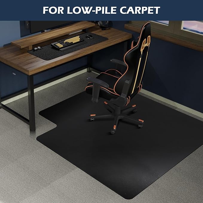 SALLOUS Office Chair Mat for Carpet, 45" x 53" Heavy Duty Chair Mat for Carpeted Floors,Non-Slip Floor Mat with Extended Lip, Floor Protector Computer Desk Mat for Home Office (Black, T-Shape)
