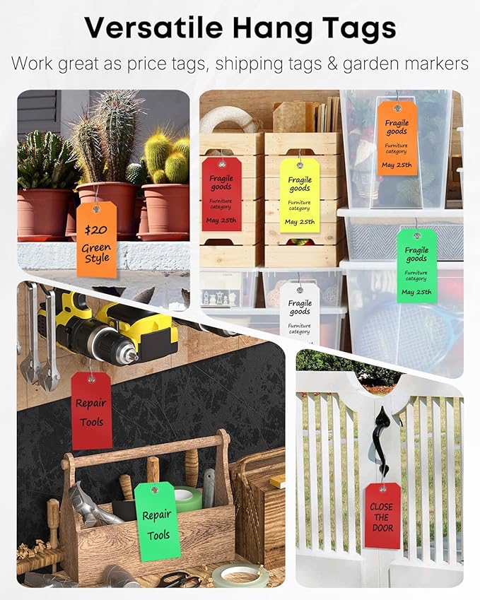 Uniclife 200 Pcs Plastic Tags for Labeling 4 Colors, 4.7"x 2.36" Plastic Shipping Tag with Wire Writable Waterproof Tag Price Tags with Reinforced Eyelet Blank Hang Label for Luggage