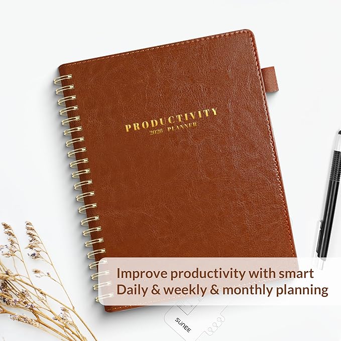 SUNEE 2026 Planner 8.5" x 11" – Dated Productivity Planner for Time Management - Daily,Weekly & Monthly Planner to Achieve Goals - Planner 2026 dated from January 2026 – December 2026,Brown